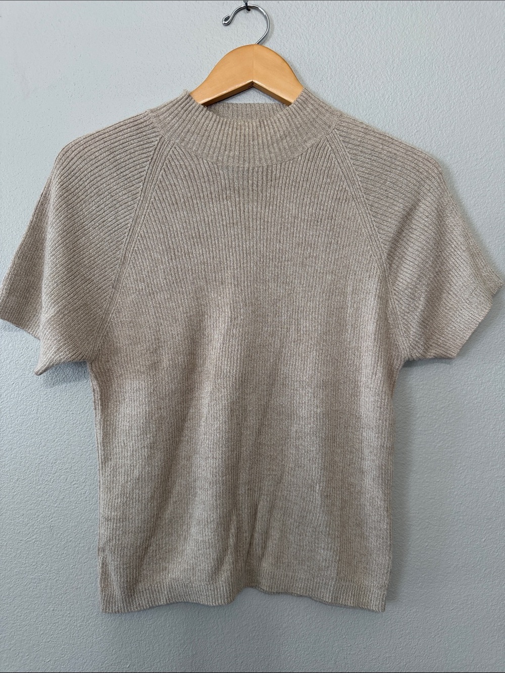 VTG Ruff Hewn Short-Sleeve Mock Neck Sweater - Beige Small